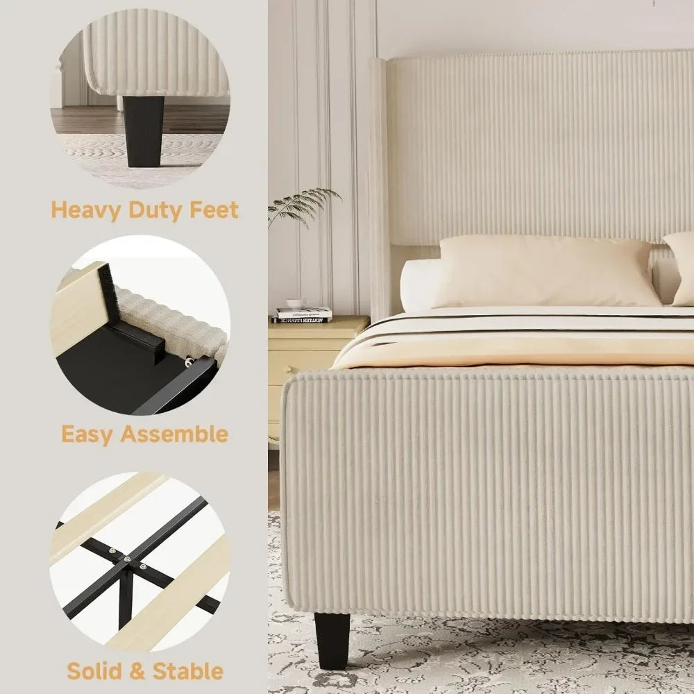 Luukse Franse Provinsiale Vlerkrug Gestoffeerde Bed – Tydlose Hedendaagse Elegansie met USB-poort en Voetbord