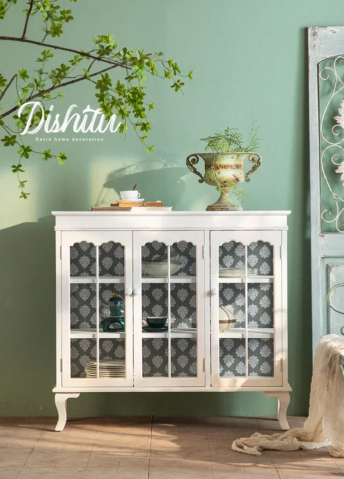 French Distressed Glass Cabinet – A Fusion of Charm & Sophistication