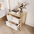 Hollywood Regency Art Deco Revival-nagtafeltjie – Luukse satynlakafwerking met goue lintstrikhandvatsels