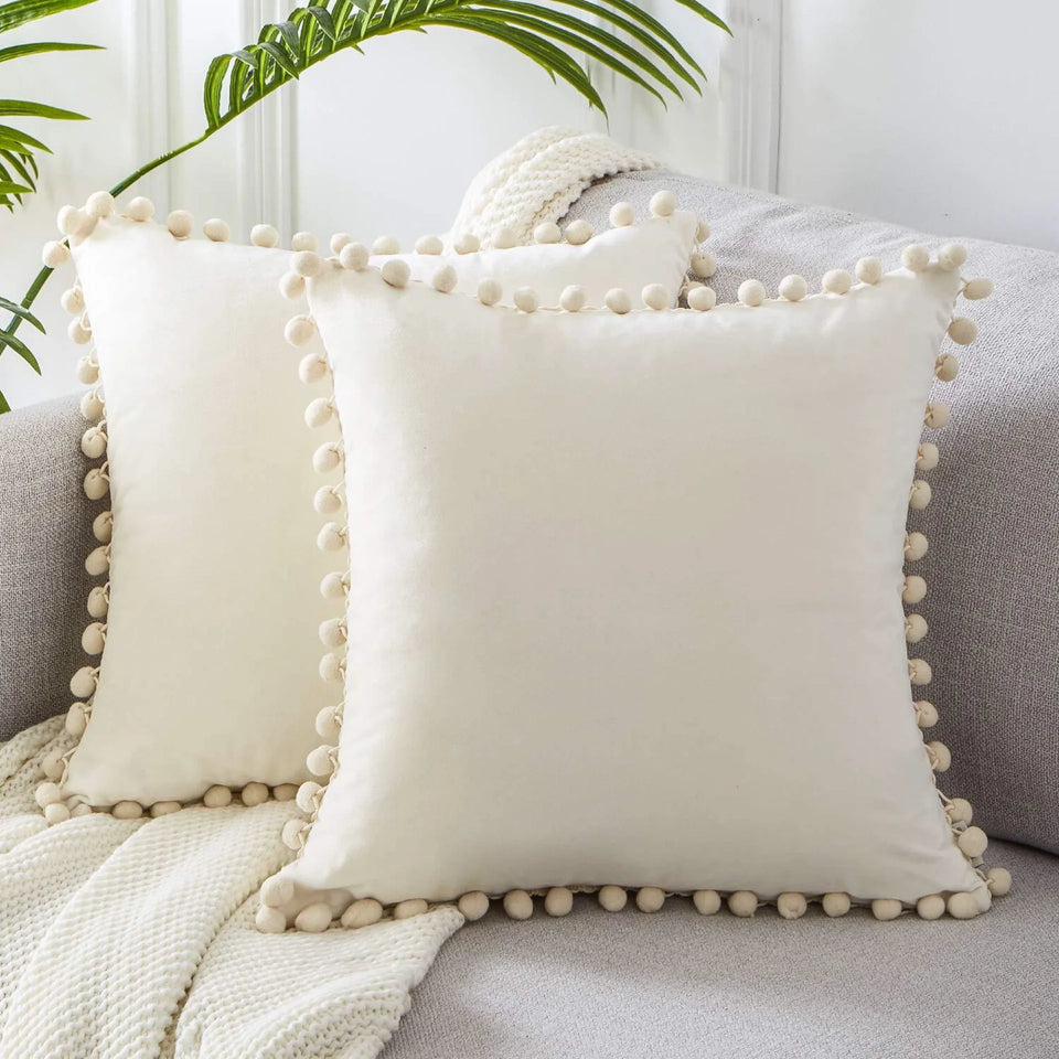 Velvet Cushioncover pillowslip with Ball Soft Decorative Cushion Home Decor for Sofa Set