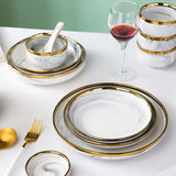 Luxury Blue & White Dinnerware Sets with Double-Sided Gilt Rims – Timeless Elegance