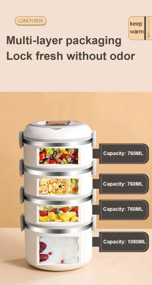Large Capacity Thermal Insulated Lunch Box – Stackable Bento Container with Hidden Cutlery Microwave Safe