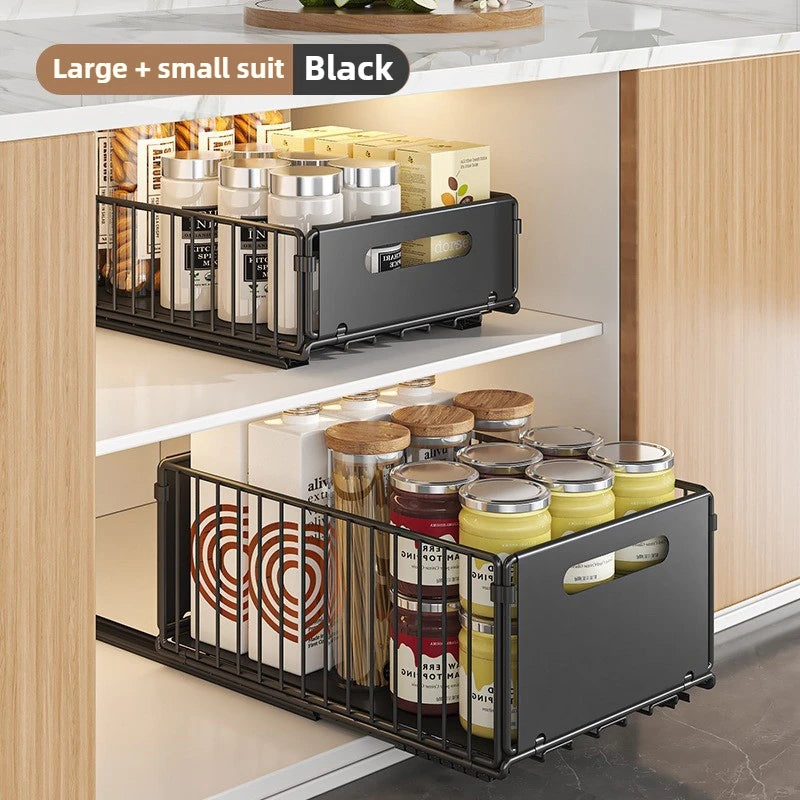 Carbon Steel Pull-Out Folding Cabinet Storage Rack – Double Layer, Heavy-Duty