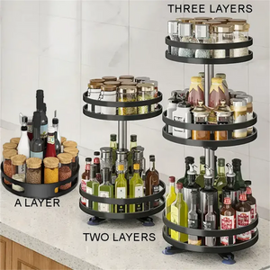 360° Rotating Carbon Steel Spice Rack Organizer – Adjustable Multi-Layer with Suction Cups