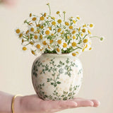 Ice Crackle Ceramic Vases – Vintage-Inspired with Green Accents