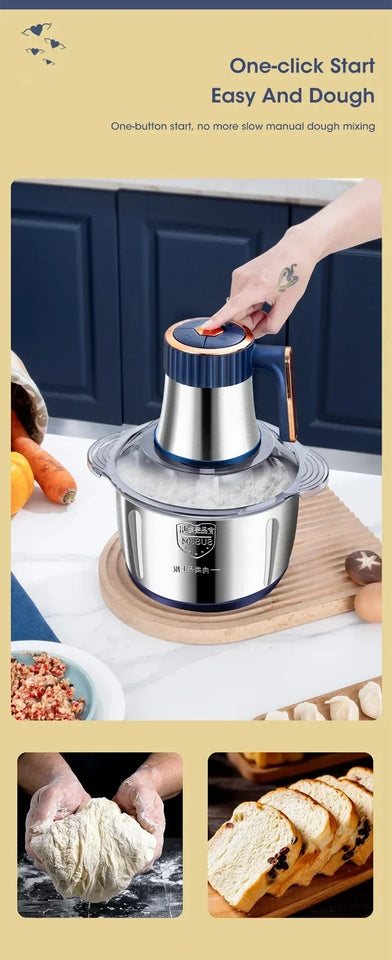 6-Blade Electric Food Processor & Meat Grinder – 5-in-1 High-Power Stainless Steel