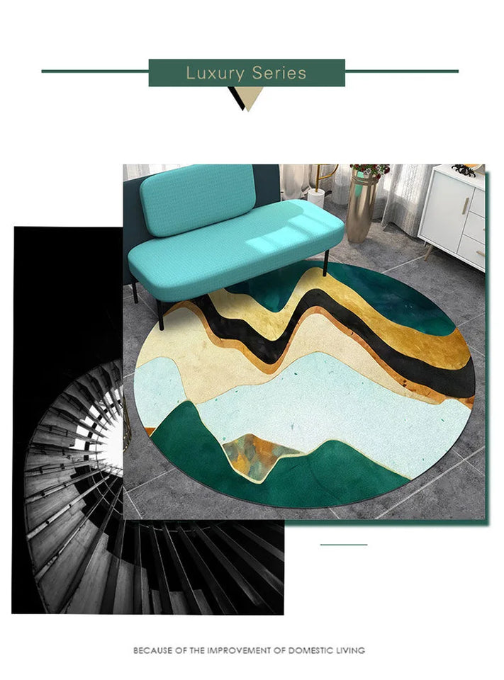 Simple Retro Nordic Round Luxury Rug – Bright Green Hues