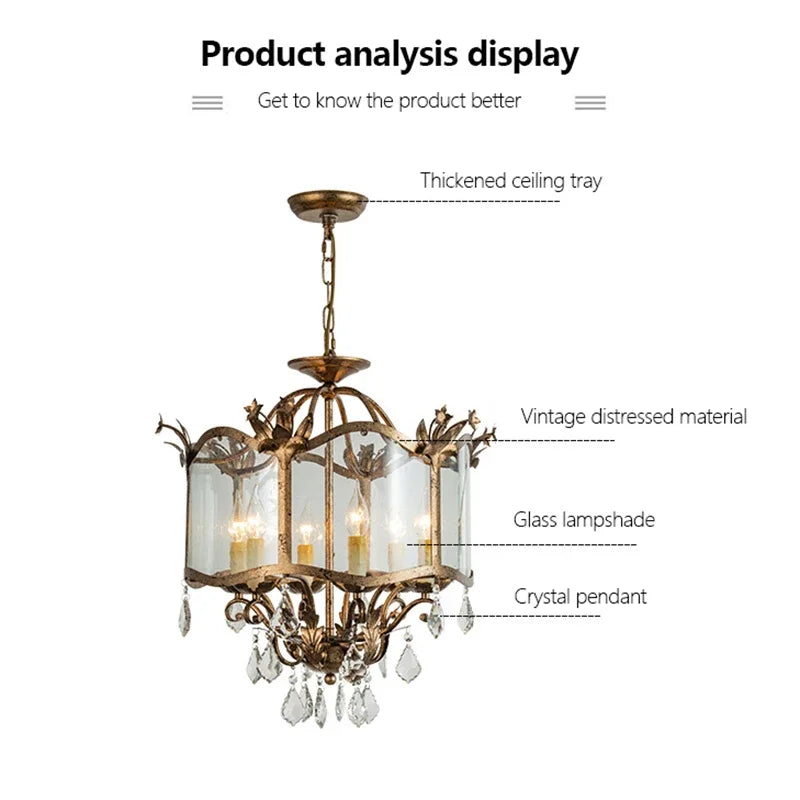 American Retro Style Dining Room Chandelier French Candle Crystal Pendant Lights For Bedroom Living LED Lighting Lamp Home Decor