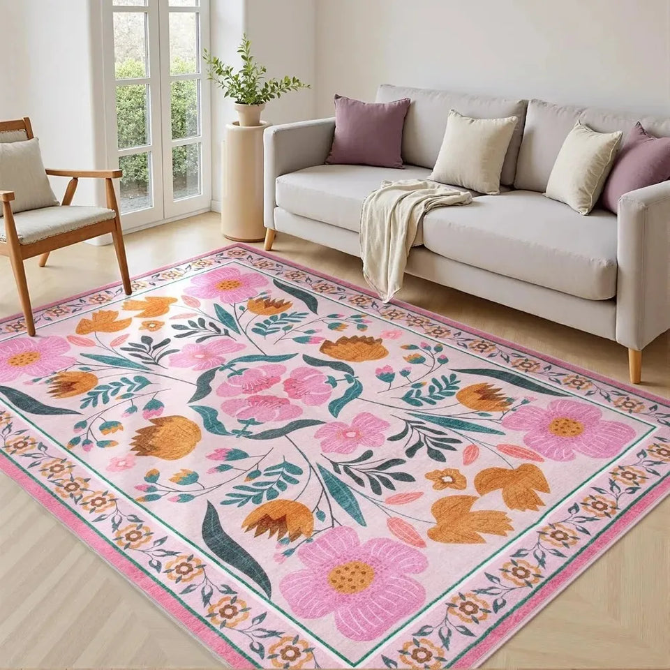 Soft Boho Floral Chic Rug – Washable & Non-Slip