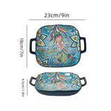 9-Inch Bohemian Retro Ceramic Dish with Double Ears – Oven & Microwave Safe
