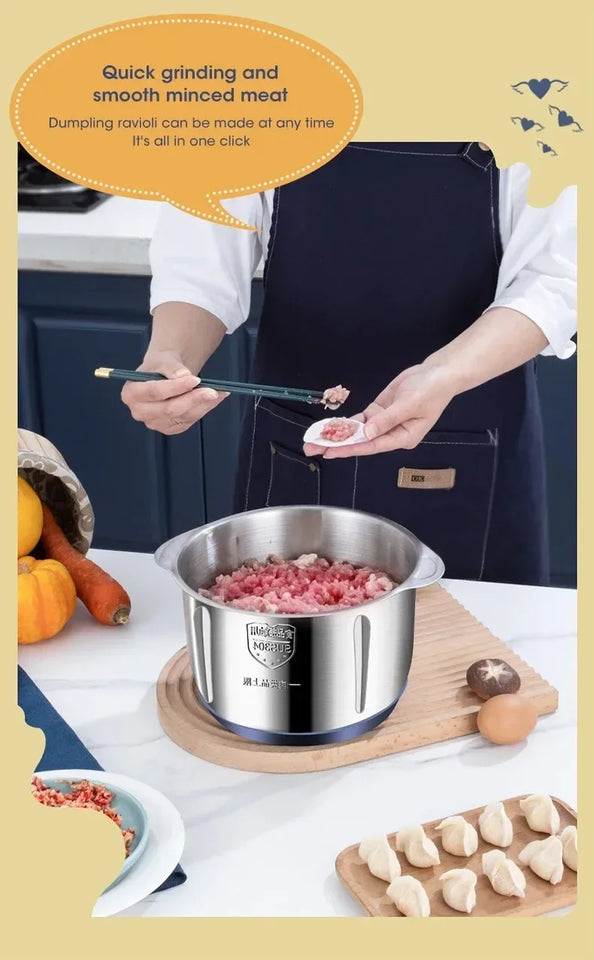 6-Blade Electric Food Processor & Meat Grinder – 5-in-1 High-Power Stainless Steel