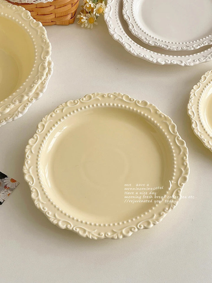 French Style Gentle Cream Ceramic Dessert Dishes