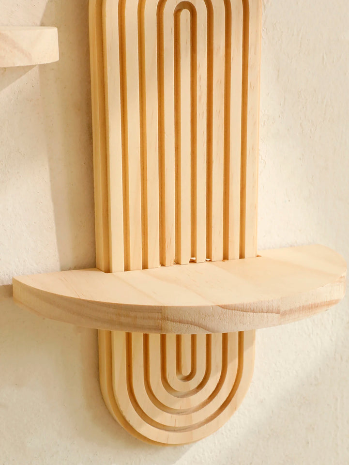 Geometric Wall Mounted Wooden  Shelves Natural Wood Finish