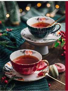 European Luxury Hand Painted Gold Bone China Coffee Cups & Saucers – 2-Piece High Gloss Set
