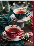 European Luxury Hand Painted Gold Bone China Coffee Cups & Saucers – 2-Piece High Gloss Set