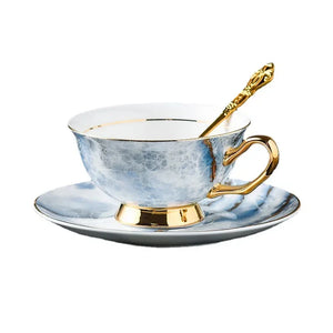 Retro Imperial European Bone China Cup & Saucer with Golden Spoon – Luxury Edition