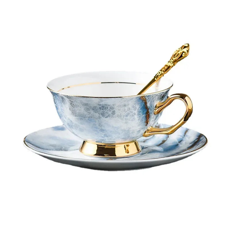 Retro Imperial European Bone China Cup & Saucer with Golden Spoon – Luxury Edition
