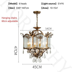 American Retro Style Dining Room Chandelier French Candle Crystal Pendant Lights For Bedroom Living LED Lighting Lamp Home Decor