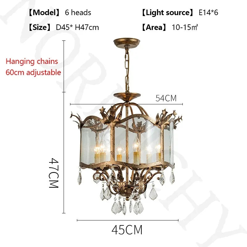 American Retro Style Dining Room Chandelier French Candle Crystal Pendant Lights For Bedroom Living LED Lighting Lamp Home Decor