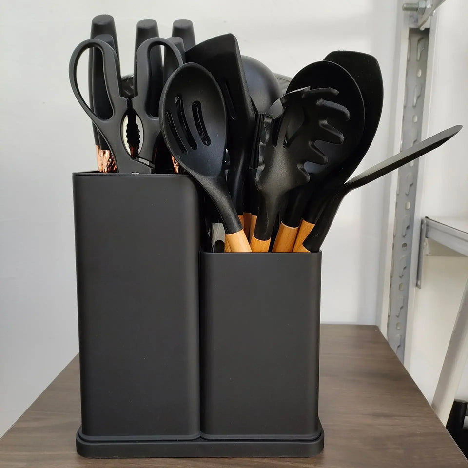 19-Piece Silicone Kitchen Utensils & Knife Set with Chopping Board