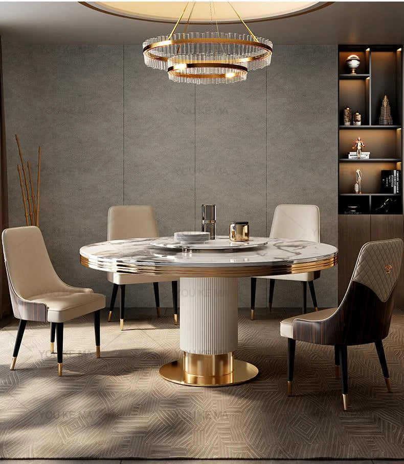 Luxury Round Marble Dining Table with Gold Frame 6-10 people