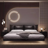Truffle Brown Floating Modern Retro Genuine Leather Bed with Storage & Nightstands(Floats 15cm from ground)