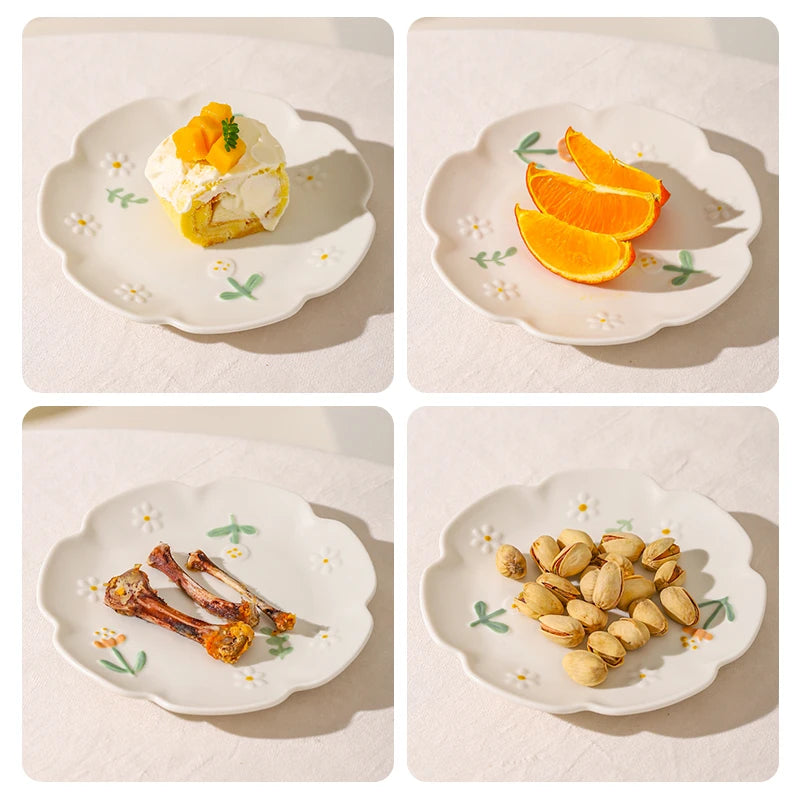 Set of 4 – 6 Inch Ceramic Dessert Plates with Vintage Floral Charm