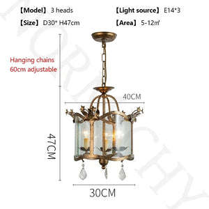 American Retro Style Dining Room Chandelier French Candle Crystal Pendant Lights For Bedroom Living LED Lighting Lamp Home Decor