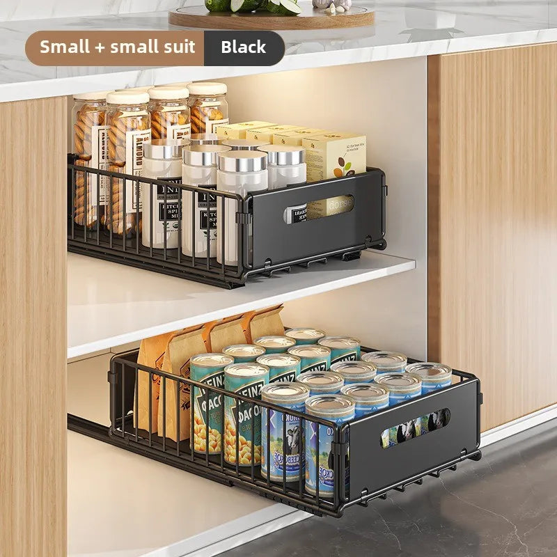 Carbon Steel Pull-Out Folding Cabinet Storage Rack – Double Layer, Heavy-Duty