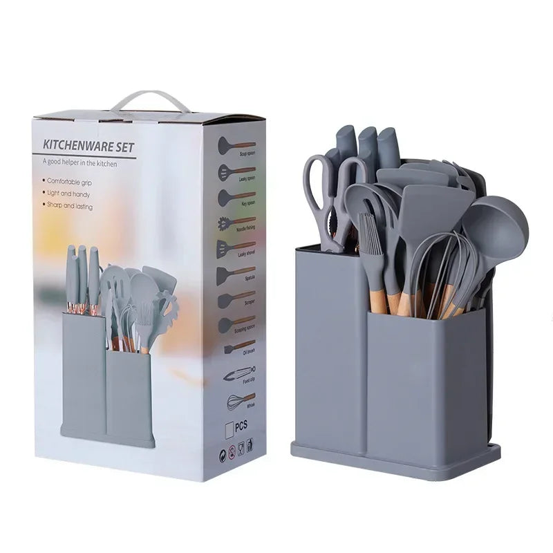 19-Piece Silicone Kitchen Utensils & Knife Set with Chopping Board
