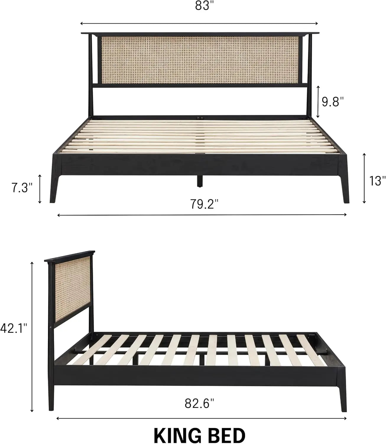 Luxury Modern Minimalist Rattan & Solid Oak Bedframe – Eco-Friendly Contemporary Design