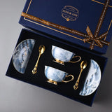 Retro Imperial European Bone China Cup & Saucer with Golden Spoon – Luxury Edition