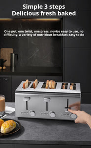 2250W High-Power 6-Slot Commercial Toaster – Quick 60-Second Toast, Stainless Steel