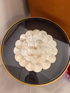 Uitstekende Luukse Art Deco Boho Koffietafel – Handgemaakte Natuurlike Skulp Inlegsel met Smeeyster Geometriese Basis &amp; Glasblad