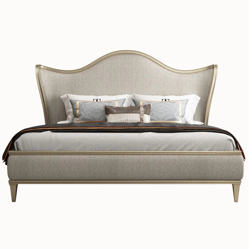 Luxury Contemporary Arched Headboard Bed – Upholstered Fabric with Champagne Gold Trim (Double Size, 1200mm Width)