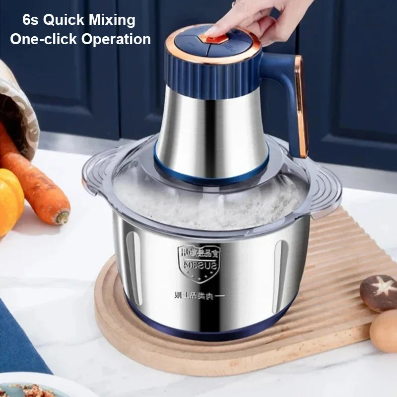 6-Blade Electric Food Processor & Meat Grinder – 5-in-1 High-Power Stainless Steel