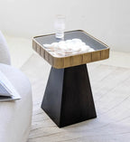 Uitstekende Luukse Art Deco Boho Koffietafel – Handgemaakte Natuurlike Skulp Inlegsel met Smeeyster Geometriese Basis &amp; Glasblad