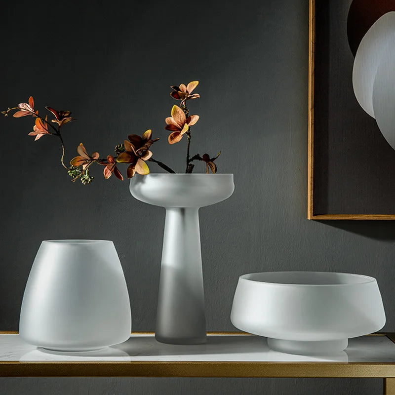 Luxury Frosted Glass Hydroponic Vase – Coffee & Frosted Elegance