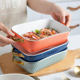 Golden Edge Ceramic Baking Dish – Retro Elegance Meets Everyday Function(non burning handles)