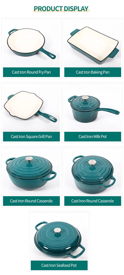 7-Piece High-Grade Cast Iron Non-Stick Cookware Set – French Retro Elegance