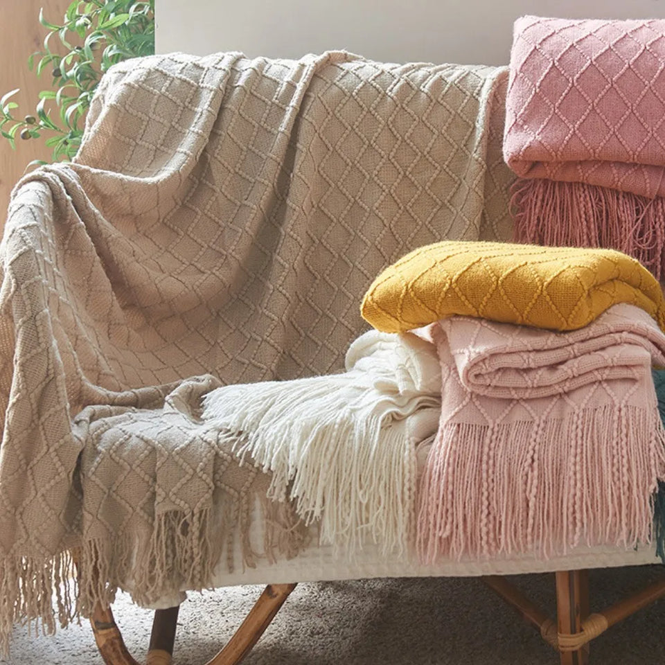 Bohemian/ Country Knitted Weave Blanket Throw –in various colors and sizes
