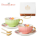 European Luxury Hand Painted Gold Bone China Coffee Cups & Saucers – 2-Piece High Gloss Set
