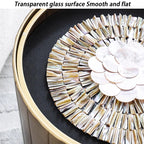 Uitstekende Luukse Art Deco Boho Koffietafel – Handgemaakte Natuurlike Skulp Inlegsel met Smeeyster Geometriese Basis &amp; Glasblad