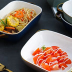 Golden Edge Ceramic Baking Dish – Retro Elegance Meets Everyday Function(non burning handles) WHIMSICAL HOME OF CREATIONS