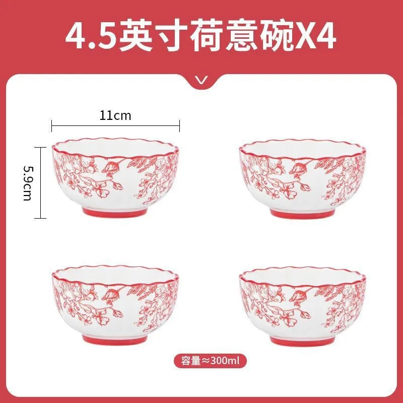 Timeless Elegance Red & White Flower Porcelain Dinnerware Set