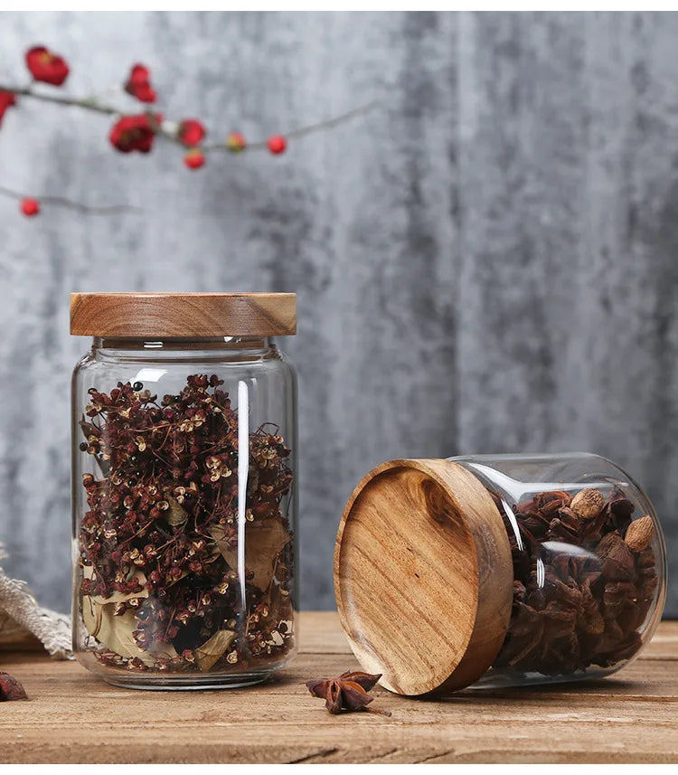Modern Retro Glass Canister Set's with Airtight Wooden Lids