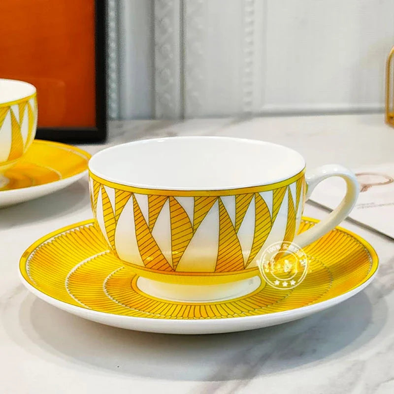 Elegant Bone China Dinnerware Set in Diamond Pattern – Sunshine Yellow
