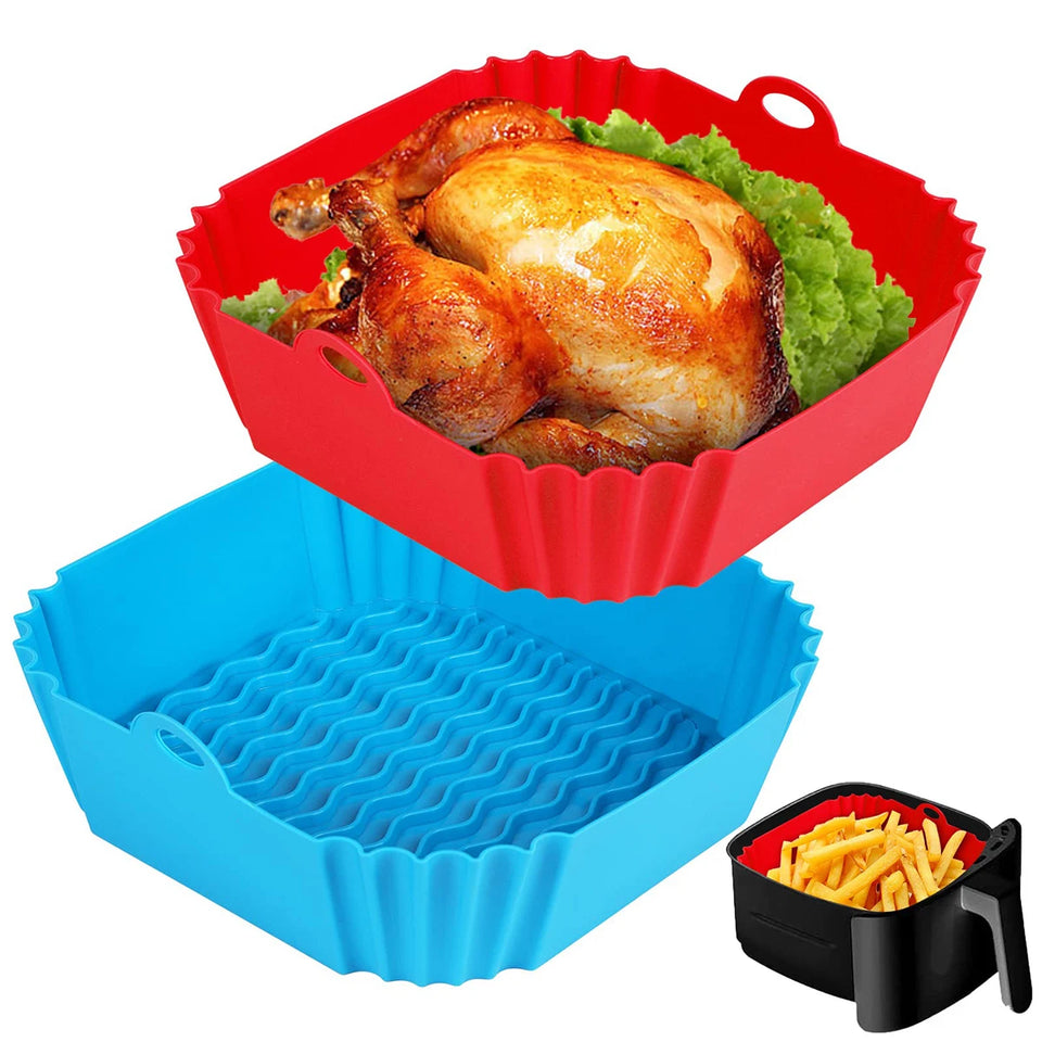 Say goodbye to sticky-burnt food. Silicone Reusable Air Fryer Tray Moulds