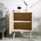 Scandinavian Cane Webbing Bedside Table – Modern Nordic Nightstand in Natural Wood Finish WHIMSICAL HOME OF CREATIONS