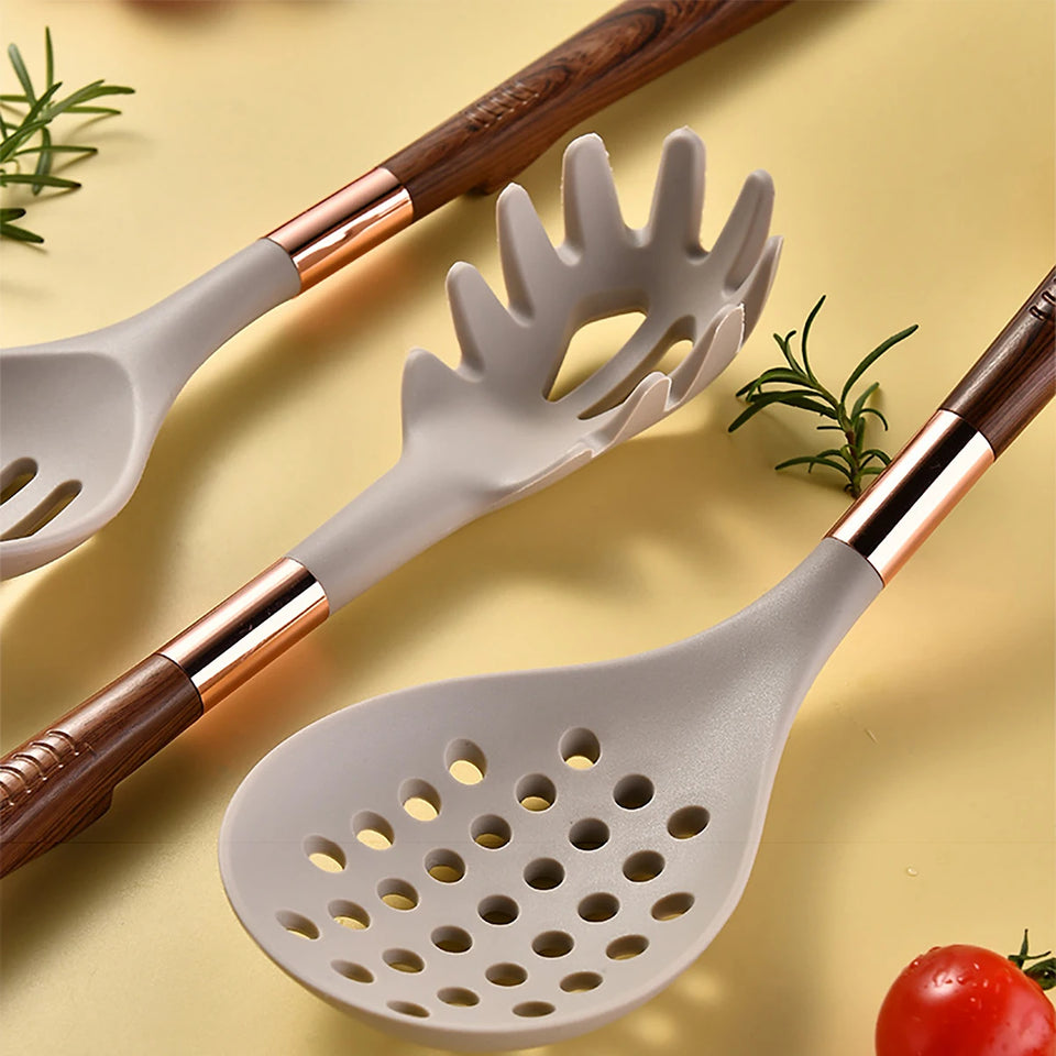 8-Piece Heat-Resistant Silicone Kitchenware Set with Storage Rack